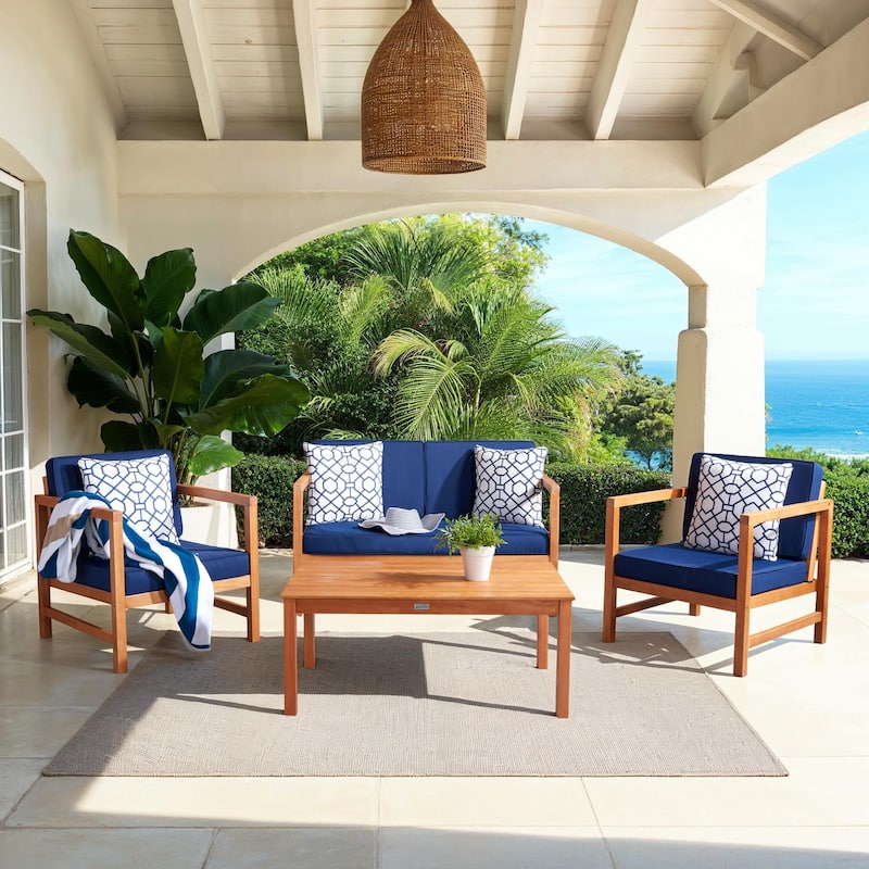 SAFAVIEH Outdoor Citlali 4-Piece Conversation Set with Accent Pillow - 50W x 29D x 29H