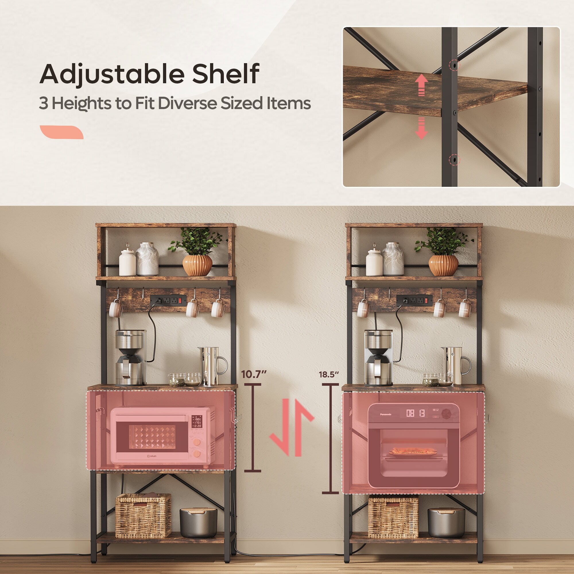 60 Inch Kitchen Baker's Rack with Hutch 8 Side Hooks - On Sale