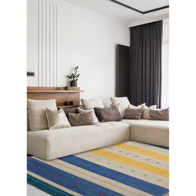 ECARPETGALLERY Hand Loomed Kashkuli Gabbeh Light Grey Wool Rug - 6'7 x 9'8