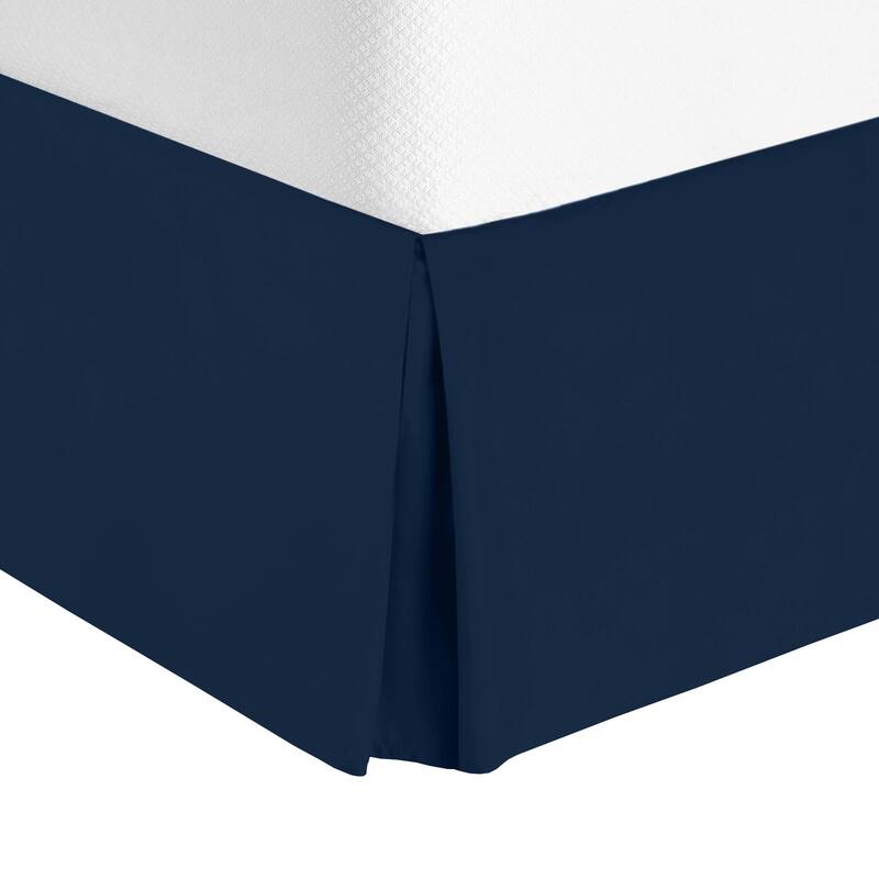 Luxury Microfiber Pleated Bed Skirt 14 Inch Drop Queen Size - Navy Blue