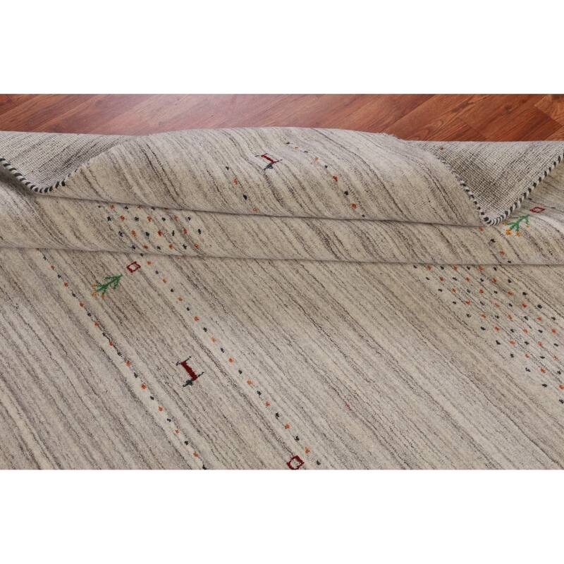 Hand Knotted Oriental 100% Wool Carpet Tribal Animal Pictorial Beige & Ivories Gabbeh Area Rug - 8' 10'' X 6' 3''