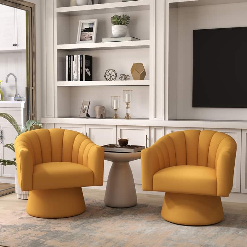 SEYNAR Modern Glam Velvet Upholstered Round Swivel Accent Arm Barrel Chair for Living Room Set of 2