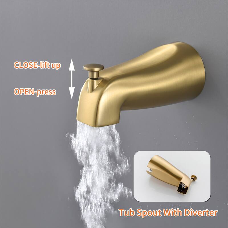 Wall Mount Dual Head Shower Faucet with Tub Spout Brass Complete Shower System with Hand Shower Valve Included