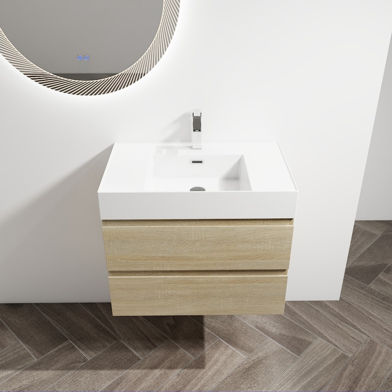30" Wall-Mounted Bathroom Vanity With Resin Sink, 2-Soft Close Drawers