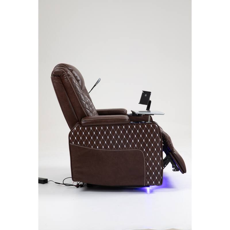 Leather Zero‑Gravity Recliner Chair with Infinite Position, LED & Cup Holders