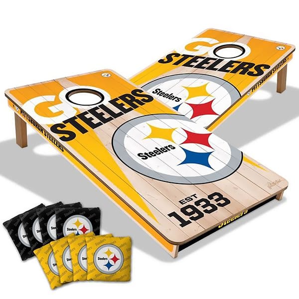 slide 2 of 7, Pittsburgh Steelers NFL 2x4 Cornhole Board Set Include Carrying Case