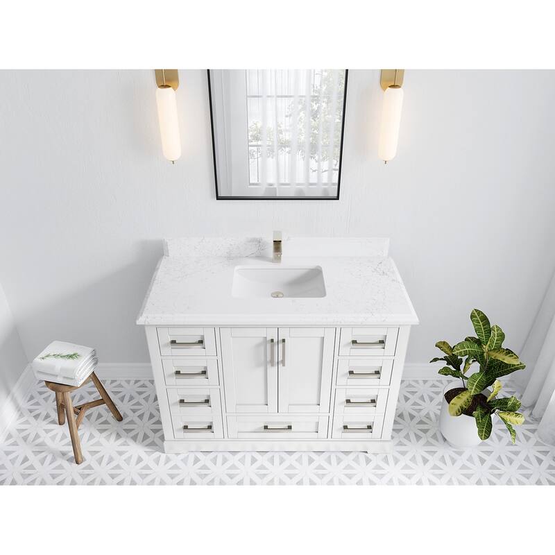 Willow Collection 48 in W x 22 in D x 36 in H Boston Single Bowl Sink Bathroom Vanity with Countertop - 1.5"Empira - White