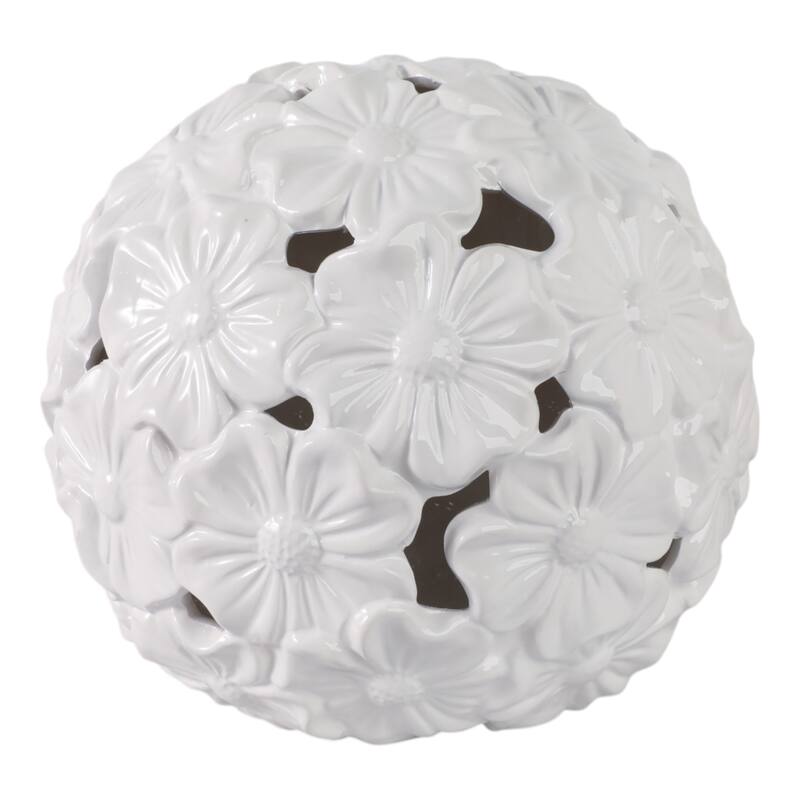 Stoneware and Porcelain Floral Sphere Decorative Garden Statuary - 12" x 12" x 11"