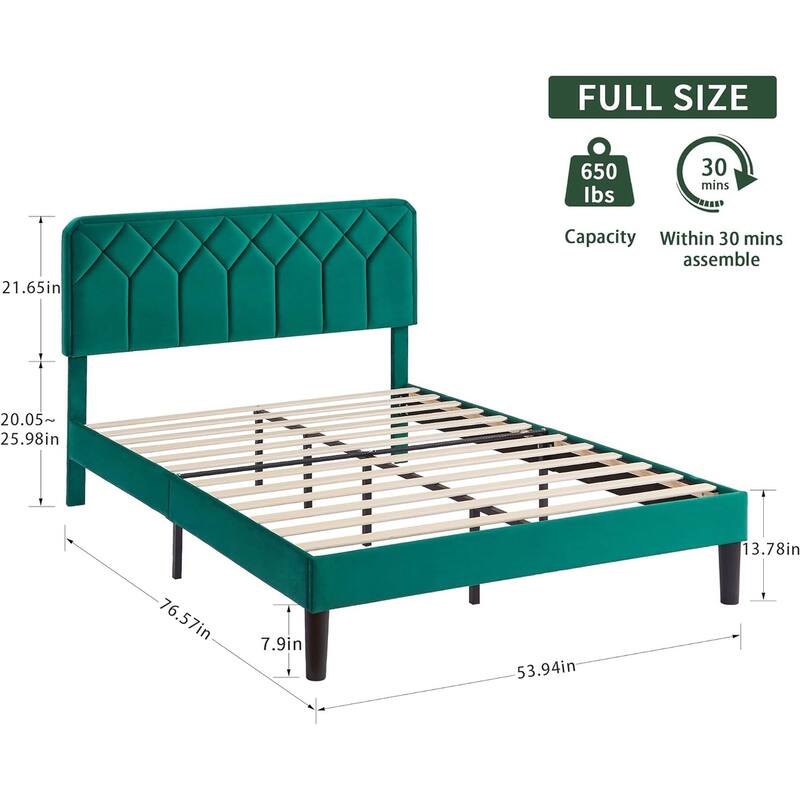 Upholstered Platform Bed Frame with Modern Adjustable Headboard, No Box Spring Needed