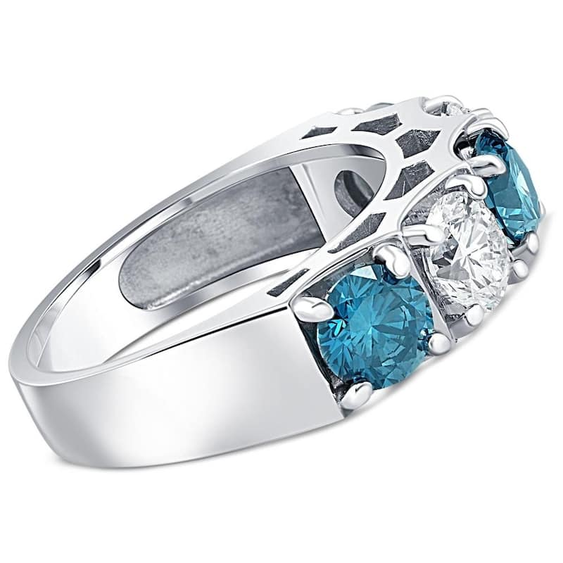 3 1/4Ct Blue Diamond Wedding Ring White Gold Lab Grown Anniversary 5-Stone Band