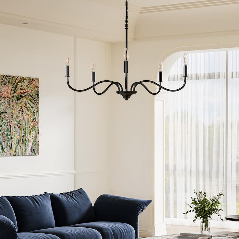 Black Metal Farmhouse Candle Chandelier/ Pendant Height Adjustable