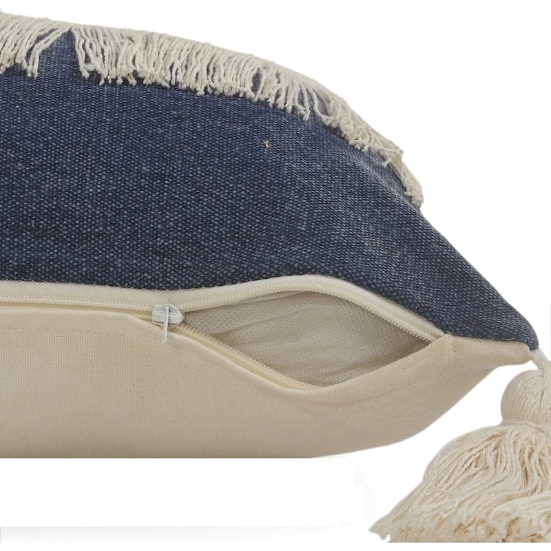 HomeRoots 14" X 36" Denim Blue And Off-White 100% Cotton Zippered Pillow