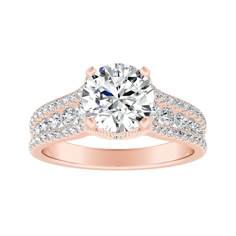 Auriya 14k Gold Vintage 2ct Moissanite and Diamond Engagement Ring 5/8ctw - Rose - 9