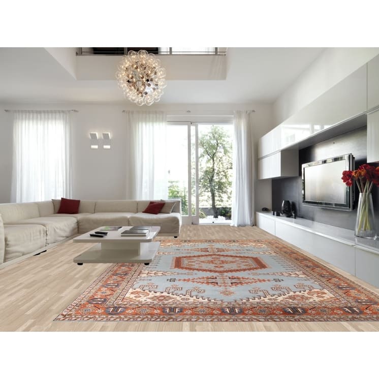 Light Blue Heriz Serapi Oriental Large Area Rug Wool Carpet - 11'3" x 17'10"