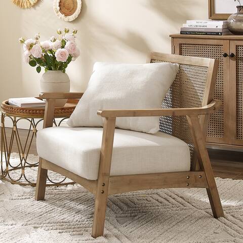 Art Leon Bamboo Accent Arm Chair with Cushion, Wicker Back