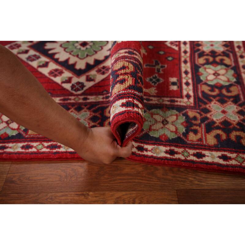Geometric Red Kazak Oriental Foyer Rug Handmade Wool Carpet - 3'1" x 5'0"