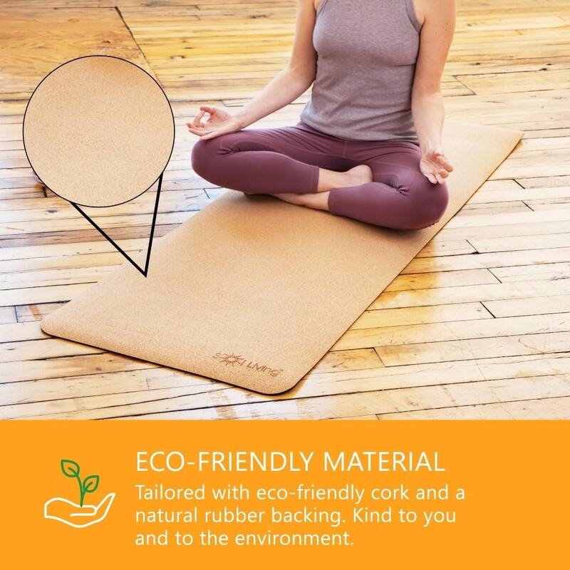 Sol Living Yoga Mat Cork Non Slip Extra Thick Exercise Mat for Yoga, Pilate, Mediation - Brown - 24 -In x 72 -In