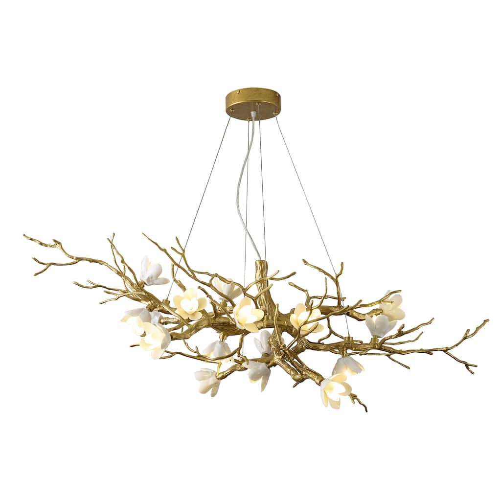 Transitional 16-Light Brass Metal Chandelier With White Ceramic Shades