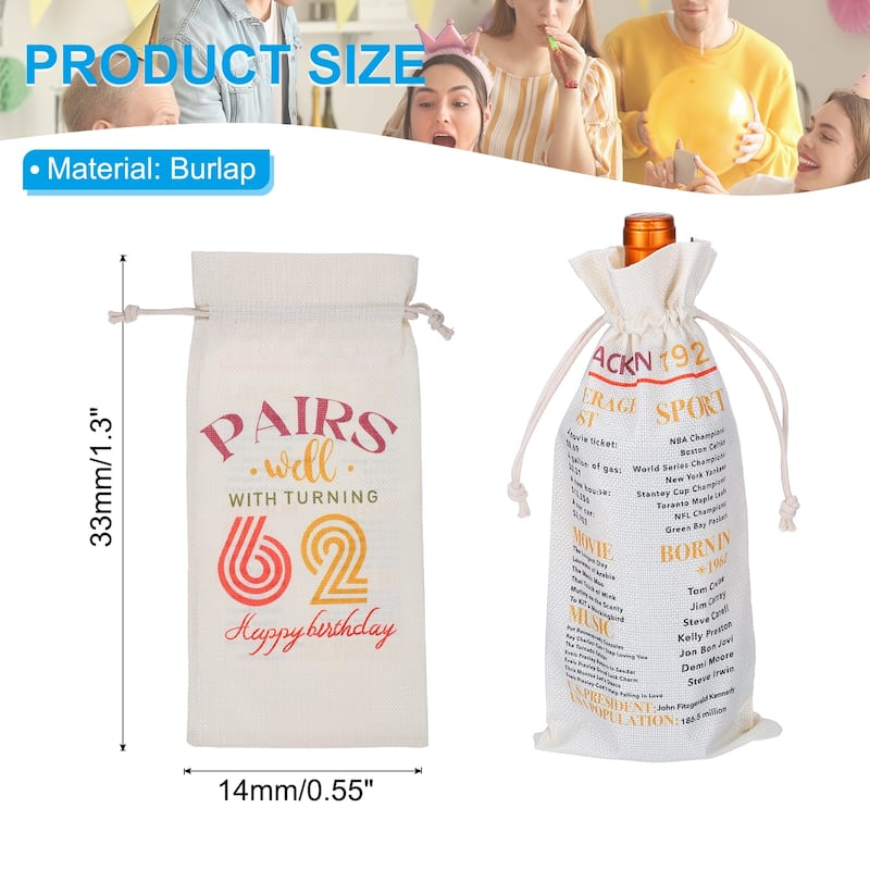 Happy Birthday Gifts Wine Bag for Women Men, Beige - 62nd