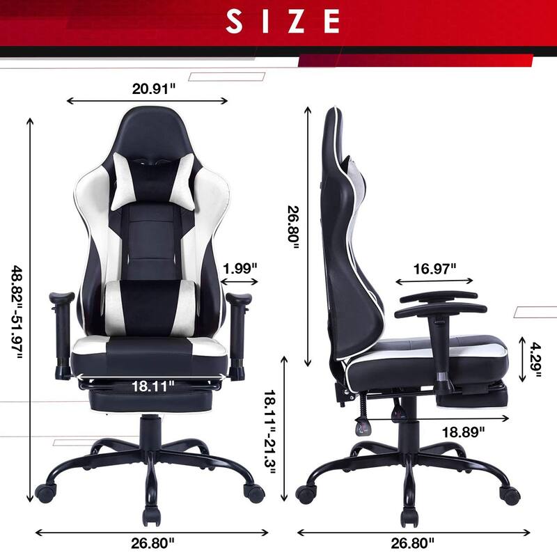 Leather Gaming Chair with Vibration Massage, 2D Armrests and 135° Recline