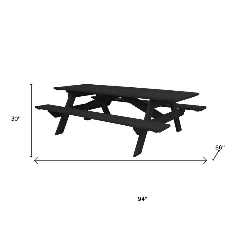 HomeRoots Black Solid Wood Dining Set with Two Benches With Umbrella Hole - 3