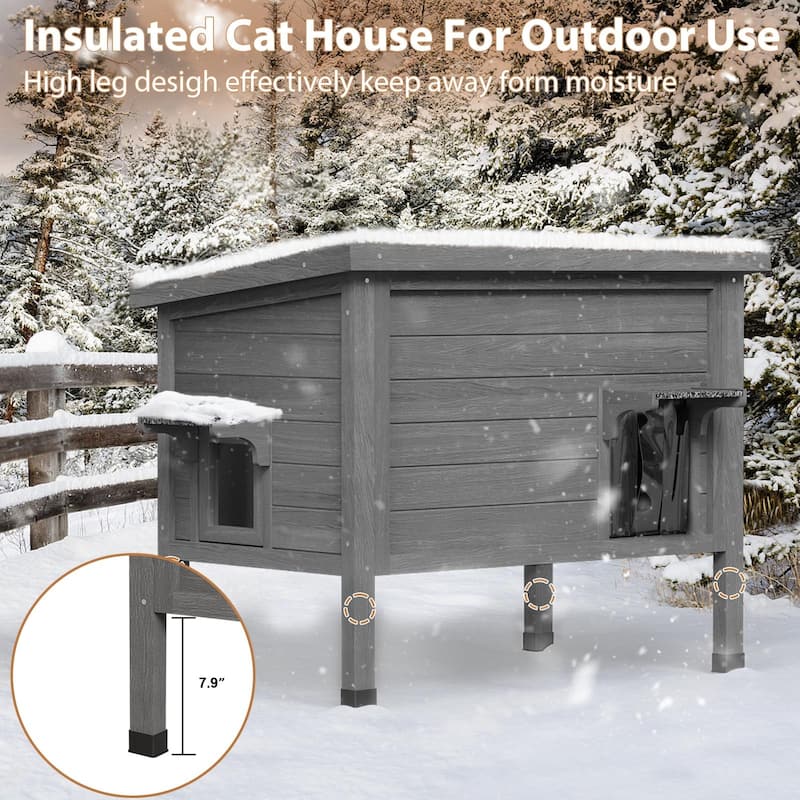 BOSSIN Outdoor Cat House Feral Cat-Shelter Cat Enclosure,100% Insulated All-Round Foam Weatherproof, Large Wooden Pet House