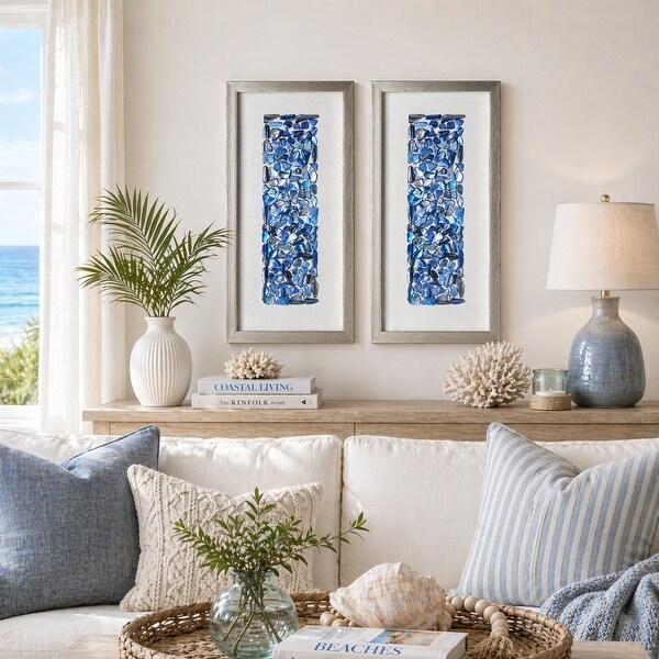 American Art Decor Blue Seashell Mosaic 3D Textured Wall Art, 2