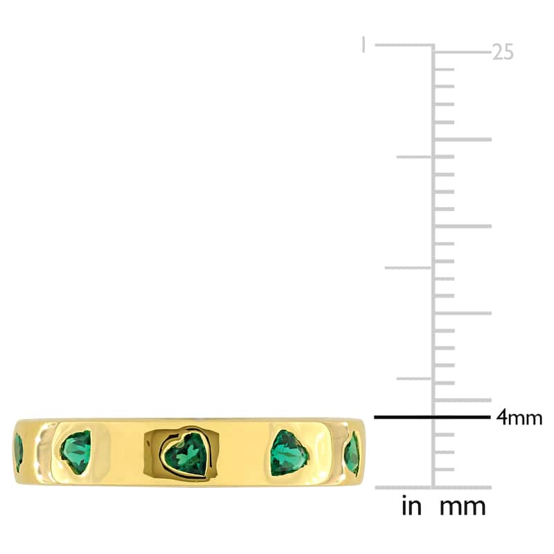Miadora 1 1/3ct TGW Created Emerald Heart Eternity Ring in Yellow Plated Sterling Silver