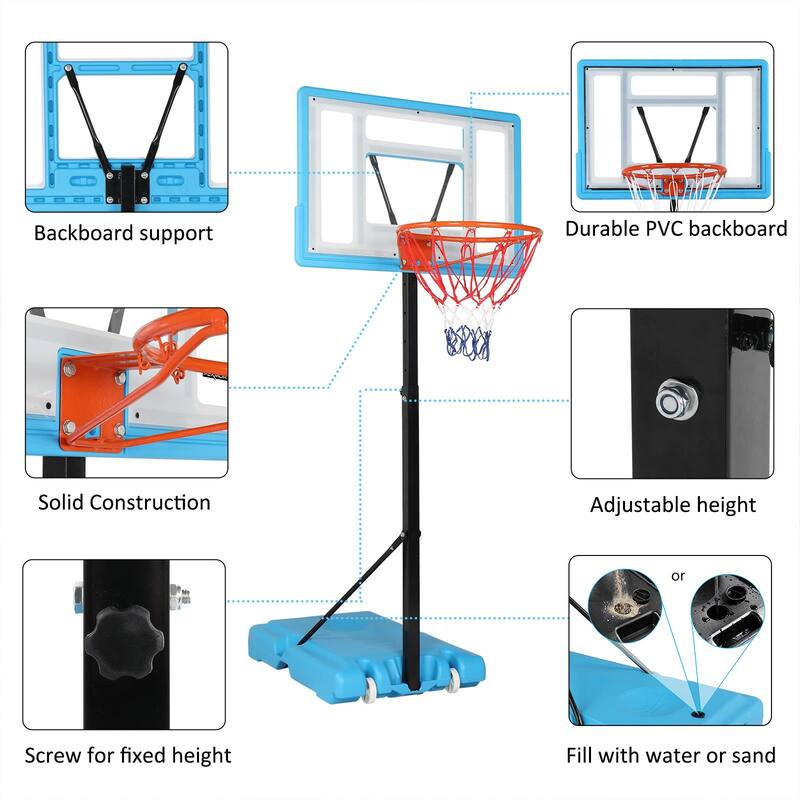 Height Adjustable Poolside Basketball Stand Hoop, for Kids Youth Adult, Blue