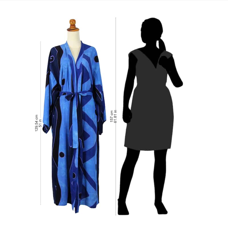 NOVICA Handmade Tropical Sea Batik Robe (Indonesia) - Blue - One Size Fits Most