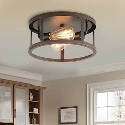 Vintage Black and Brown 2-Light Flush Mount Cylinder Shape Lighting Fixture
