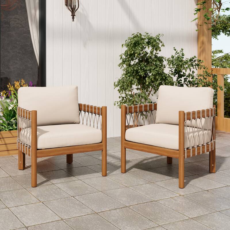 Christopher Knight Home - Coastal Haven Outdoor Chair Acacia Wood with Beige Cushions