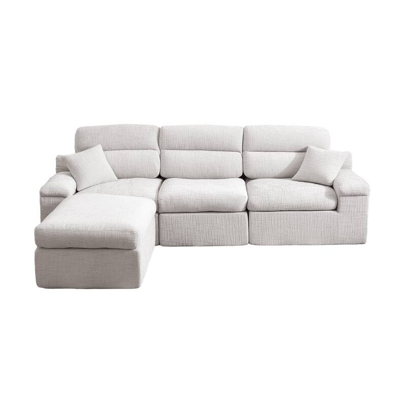 111" L-Shaped Slub Chenille Sofa with High Backrest, No Assembly Required