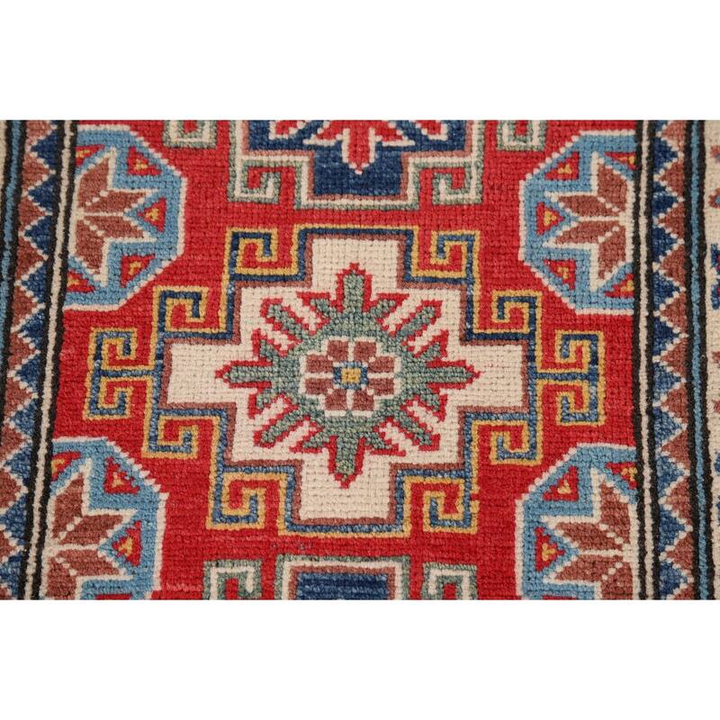 Hand Knotted Oriental 100% Wool Carpet Traditional Geometric Red Kazak Area Rug - 3' 0'' X 2' 0''