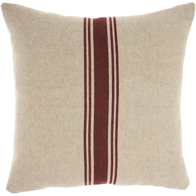 Mina Victory Life Styles Striped Maroon Natural Throw Pillow , ( 20" x 20" )