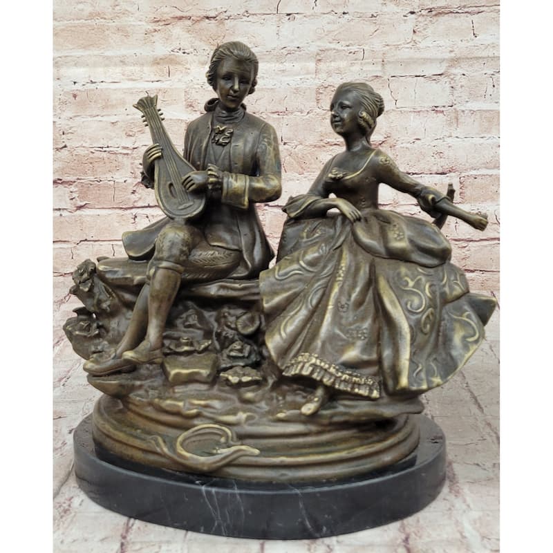 Romantic Serenade: A Baroque Couple In Harmony - European Bronze Sculpture Original Art