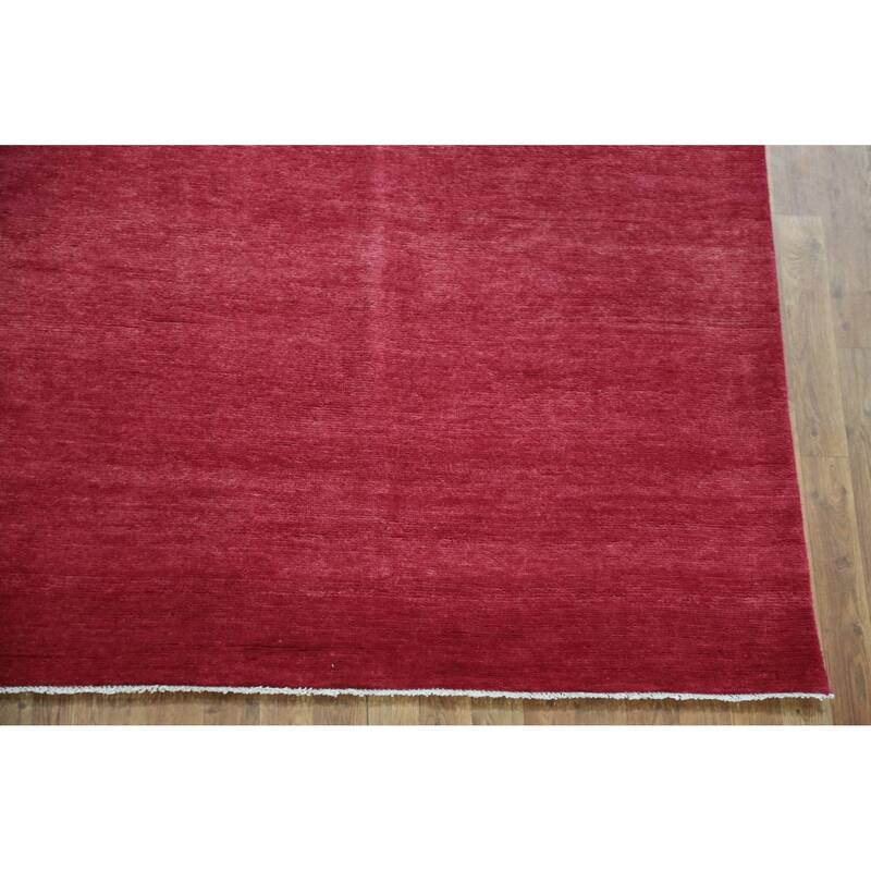 Hand Knotted Oriental 100% Wool Carpet Modern Solid Pink Gabbeh Area Rug - 12' 4'' X 9' 3''