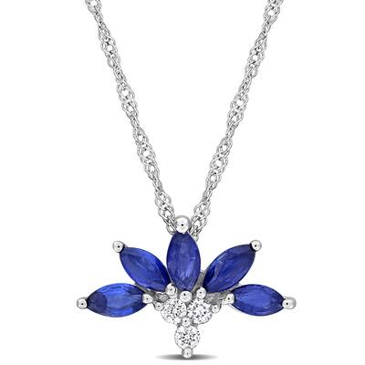 Miadora 3/5ct TGW Sapphire and Diamond Accent Delicate Floral Necklace 14k White Gold