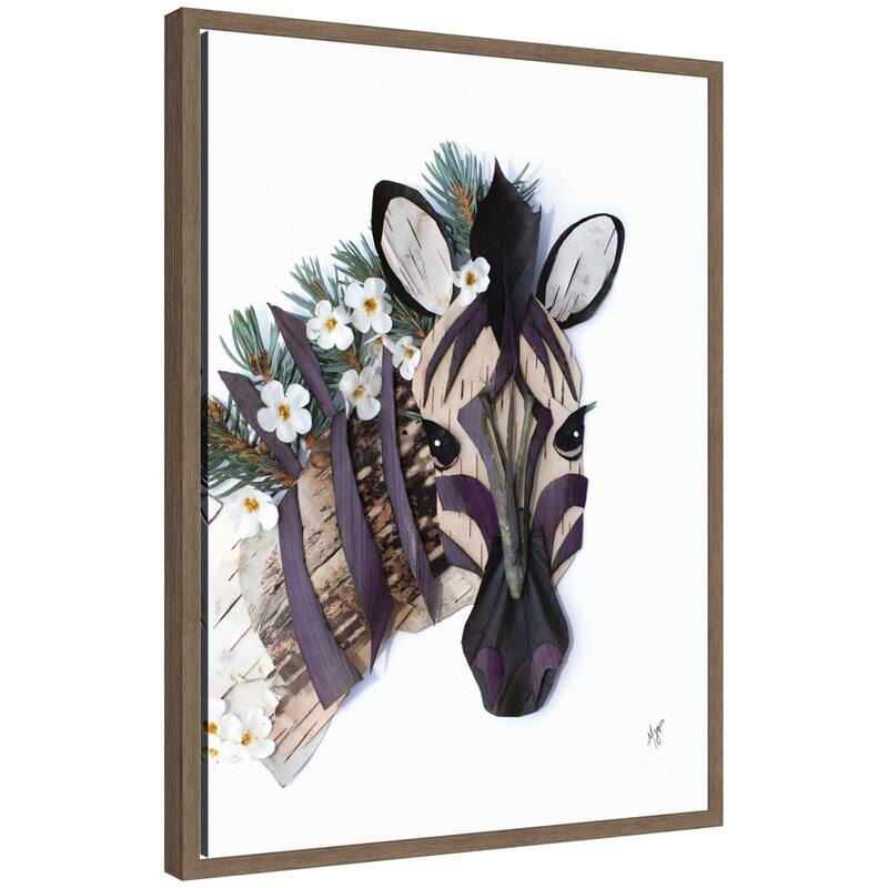 Kate and Laurel Zebra by Madeline Jeppesen Framed Canvas Wall Art Print - 18x24 - Walnut