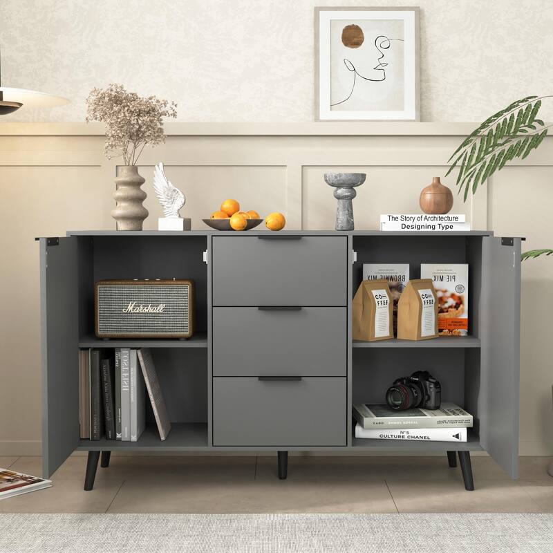 Wooden Sideboard Buffet Cabinet with Storage with 3 Drawers & 2 Doors