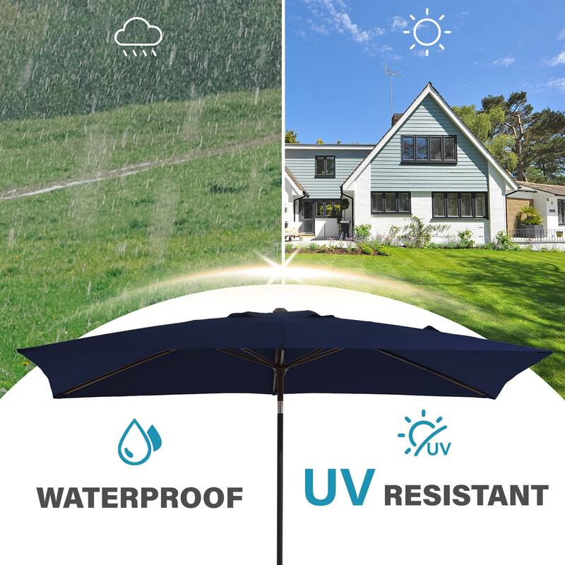 6.5*10ft Rectangular Patio Market Umbrella with Crank & Tilt, UV & Water-Resistant Canopy