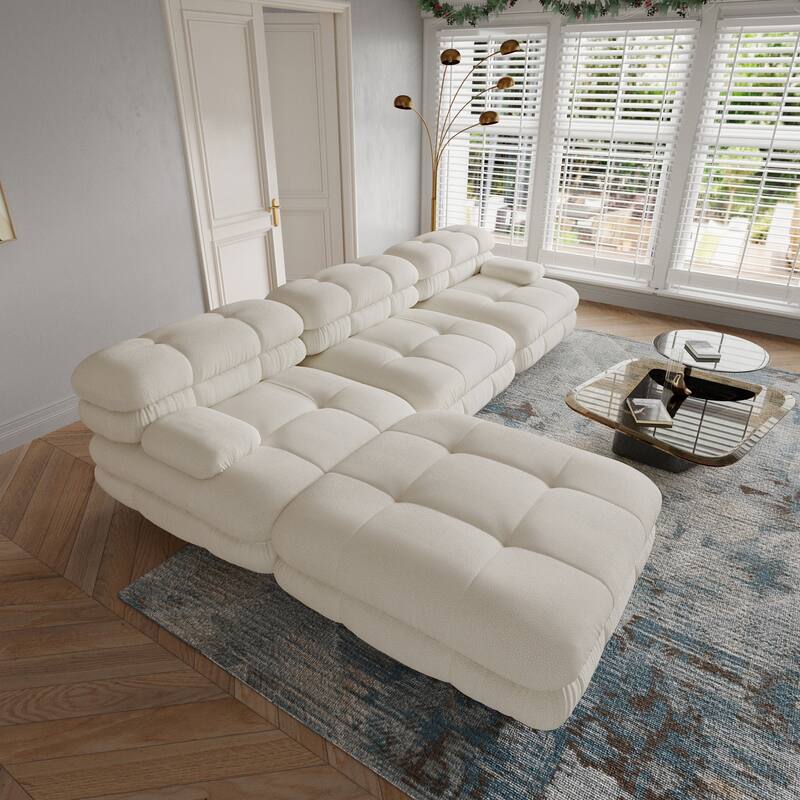 L-Shaped Modular Sectional Couch, Double Layer Deep 3-Seat Couches with Chaise Ottoman