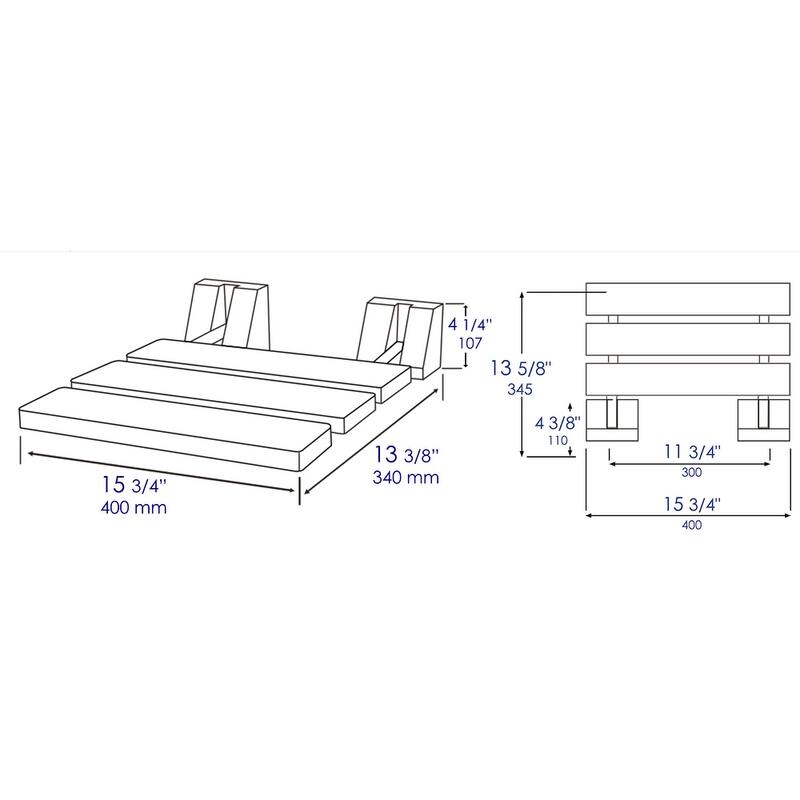 Black Matte 16" Wide Foldable Teak Shower Seat with Square Hardware