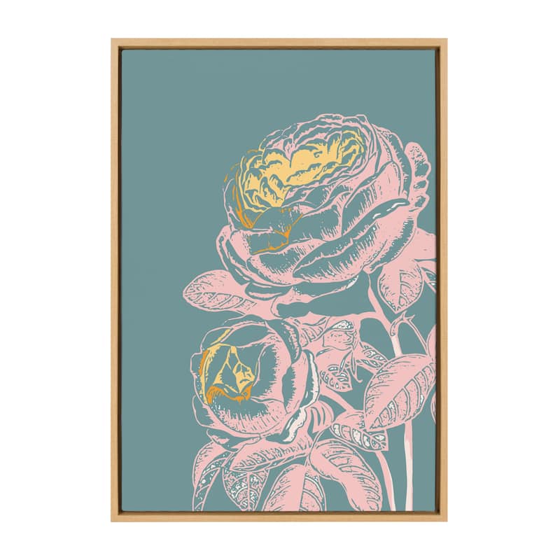 Kate and Laurel Sylvie Floral Teal Framed Canvas by Apricot and Birch - 23x33 - Plastic - Brown