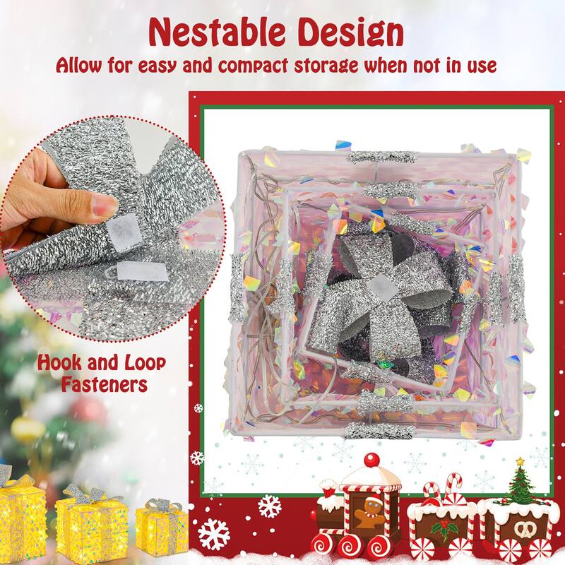 Gymax 3 PCS Christmas Lighted Gift Boxes w/ 90 LED Lights Zip Ties