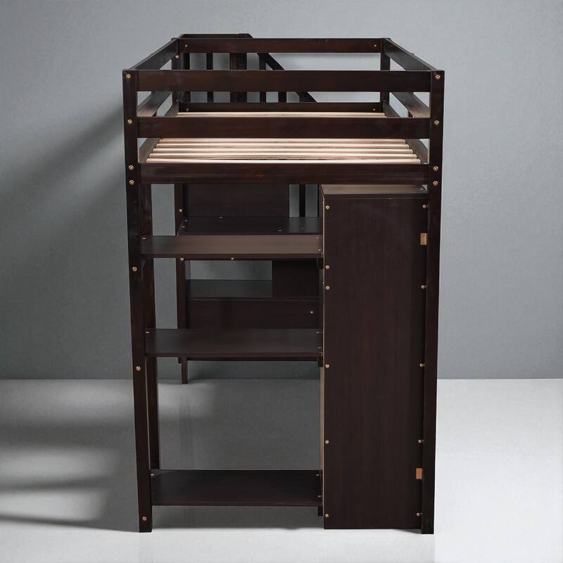 Twin Size Loft Bed with Desk, Storage Drawers, Shelves & Stairs, Wooden Frame for Kids & Teens