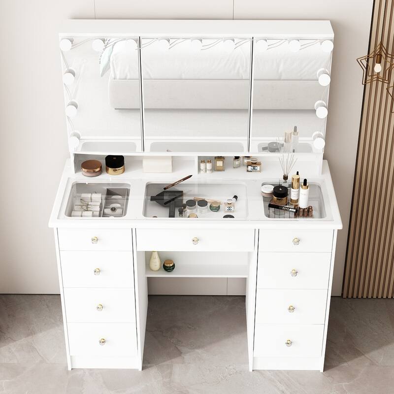 Elevate Your Beauty Routine with Our 3-Mirror Vanity - 40.2" Makeup