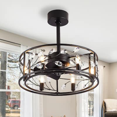 20 Inch Modern Caged Ceiling Fan with Light Kit and Remote