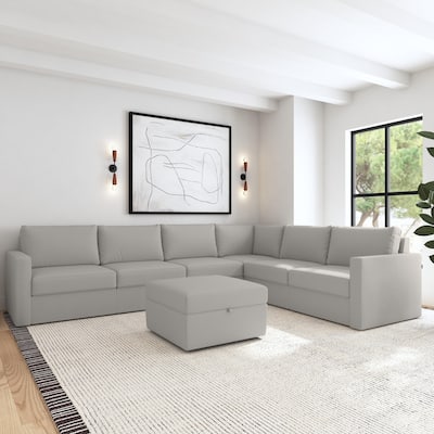 6-Seat Sectional with Standard Arms & Storage Ottoman - 134" x 35" x 103"