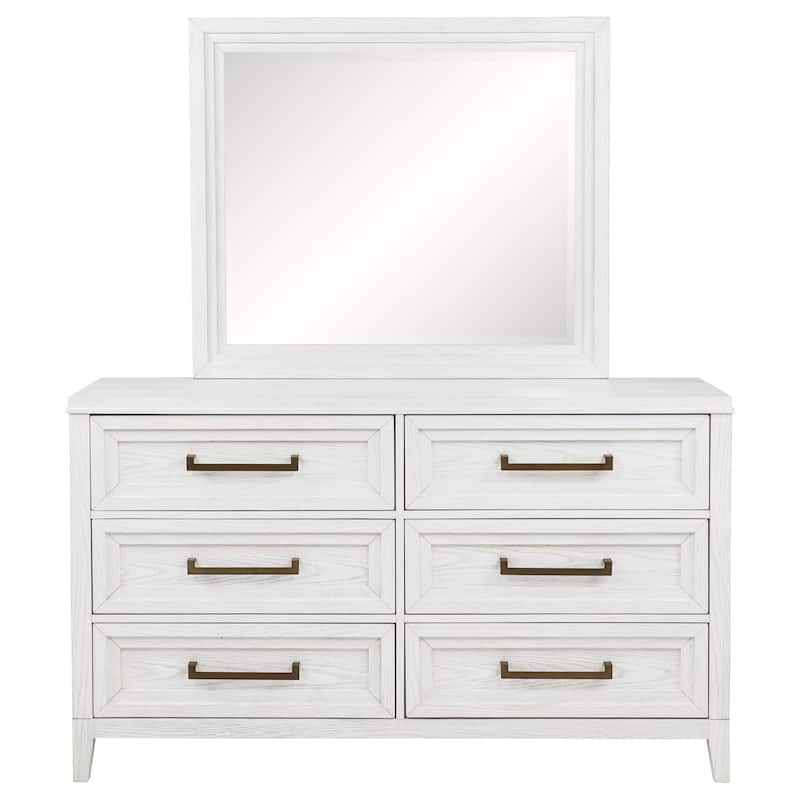 Marielle 6-drawer Dresser with Mirror Distressed White